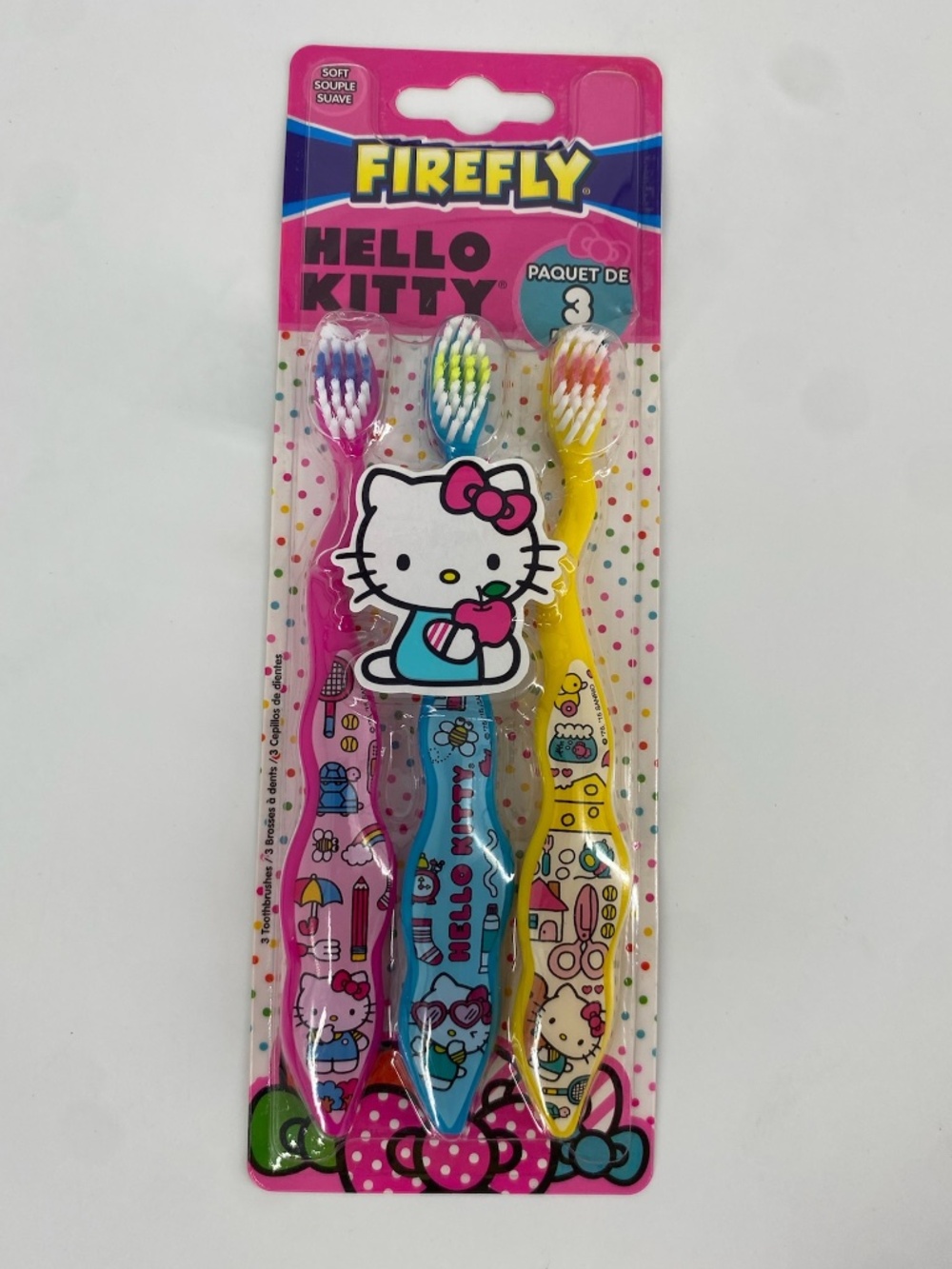 Brand New Firefly Hello Kitty 3-Pack Soft Toothbrush Set